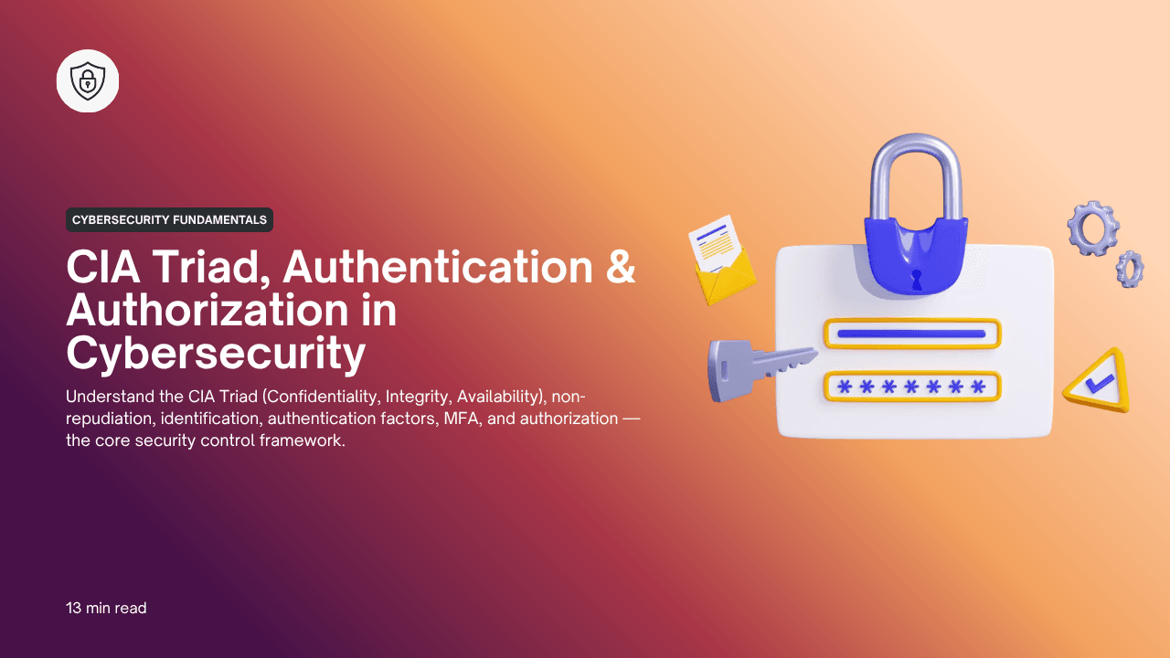 CIA Triad, Authentication & Authorization in Cybersecurity (2026) CIA Triad, Authentication & Authorization in Cybersecurity (2026)